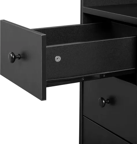Vista 8 de Mesa de manicura plegable – Estación de escritorio plegable para uñas con ventilación eléctrica descendente, ruedas bloqueables, reposabrazos