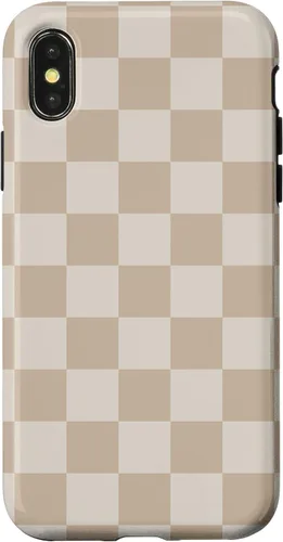 Vista 5 de iPhone 16 Vanilla Blanco café crema a cuadros ajedrez patrón clásico caso
