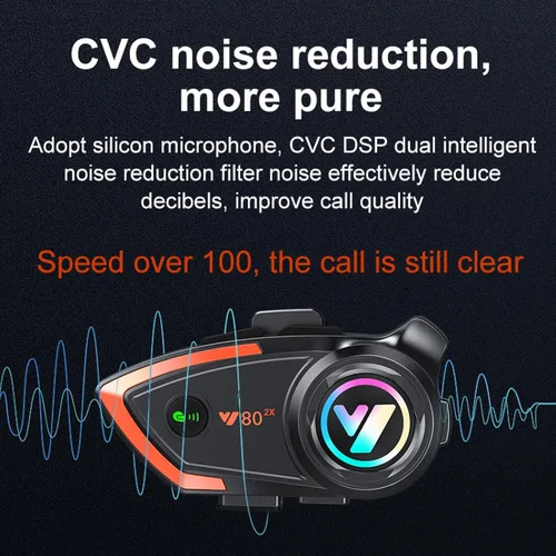 Vista 4 de Casco de motocicleta Bluetooth 1,640.4 ft 2 riders casco Bluetooth intercomunicador auriculares con CVC ruido calidad sonido altavoces sistemas