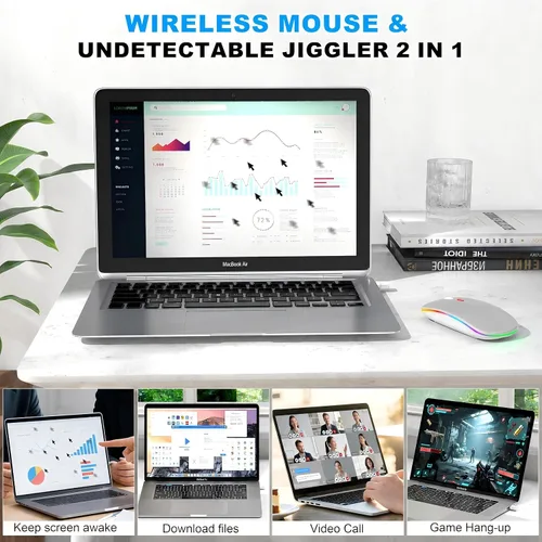 Vista 6 de Ratón inalámbrico LED Bluetooth para MacBook Air iPad Pro PC, mouse de computadora RGB recargable delgado con modo Jiggler, 3 modos BT 5.2 y 2.4G