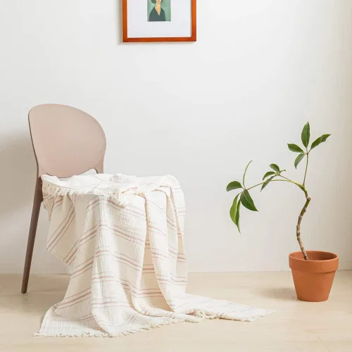 Vista 10 de Simple&Opulence Manta de muselina de algodón a rayas teñidas para cama, sofá, manta tejida de punto con borlas, suave, ligera, acogedora, prelavada