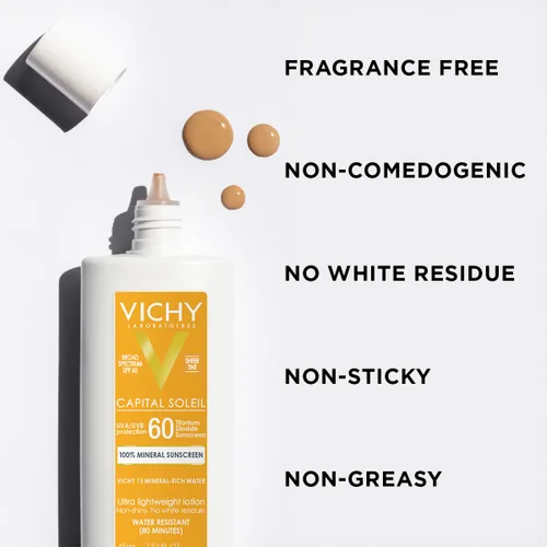 Vista 4 de Vichy Capital Soleil - Protector solar mineral tintado para cara, SPF 60, protector solar facial de dióxido de titanio, protector solar