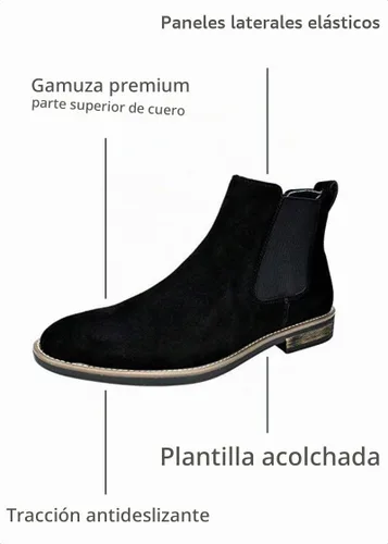 Vista 3 de Bruno Marc - Botines tipo Chelsea de gamuza y piel para hombre Negro
