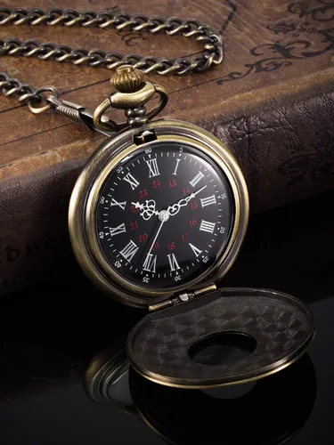 Vista 3 de Hicarer Reloj de bolsillo vintage de acero para hombre con cadena