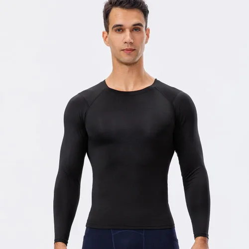 Vista 5 de EARGFM Camisetas deportivas de compresión de manga larga para hombre, para correr, entrenamiento, capa base elástica, camisetas deportivas frescas