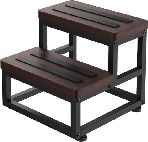 Vista 11 de Taburetes para adultos y niños, taburetes resistentes de madera para camas altas, taburete antideslizante de 2 escalones junto a la cama con Negro
