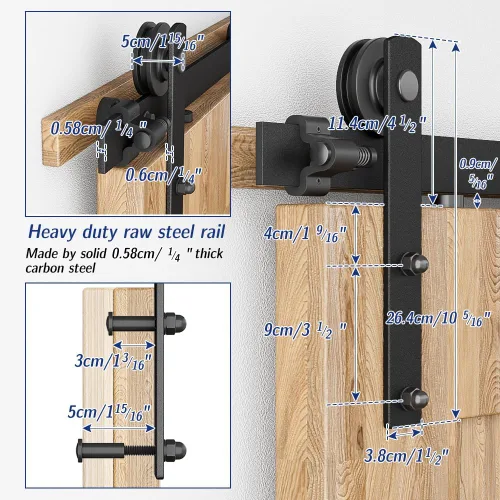 Vista 4 de Kit de herrajes para puerta corrediza de granero de 60 pulgadas/5 pies, suave y silencioso, fácil de instalar, se adapta a puertas de madera