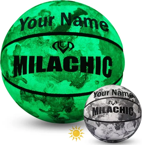 Vista 10 de Balón de baloncesto personalizado, que brilla en la oscuridad, regalo de baloncesto personalizado tamaño 7 (29.5"), tamaño 6 (28.5"), tamaño 5 Verde