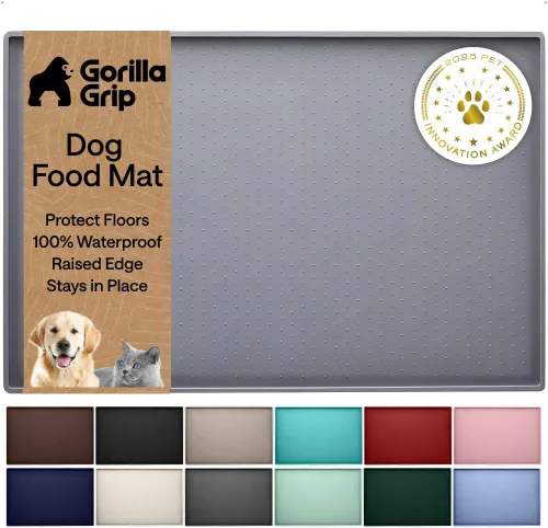 Vista 10 de GORILLA GRIP Alfombrilla para mascotas 100% impermeable con bordes elevados de silicona sin BPA, alfombrillas para comida de gatos y perros que Menta