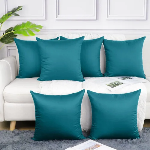 Vista 29 de Coddsmz Paquete de 6 fundas de almohada decorativas 100% algodón, fundas de cojín cuadradas de Navidad sólidas para el hogar, cama, sofá, día