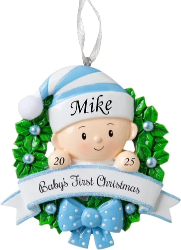 Vista 10 de Adorno de la primera Navidad del bebé 2025, árbol decorativo para bebé, recuerdo personalizado de vacaciones, adorno de mi primera Navidad