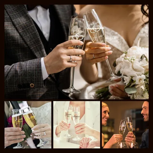 Vista 7 de Copas de champán de boda personalizadas, juego de 2 copas de champán, vasos de brindis para el señor y la señora, decoración de boda, copas