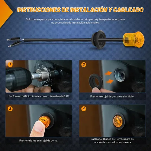 Vista 5 de Nilight Luz de marcador redonda de 3/4 pulgadas, 10 unidades, luz LED ámbar de separación, 2 conectores, indicadores laterales, luces de bala IP68