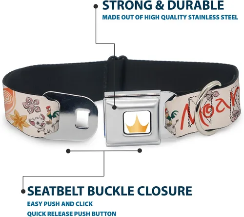 Vista 4 de Collar de perro con hebilla de cinturón de seguridad Moana con Pua y HEI HEI Sail Pose con Script Beige Naranja 9.5 a 13 pulgadas 1.0 pulgadas