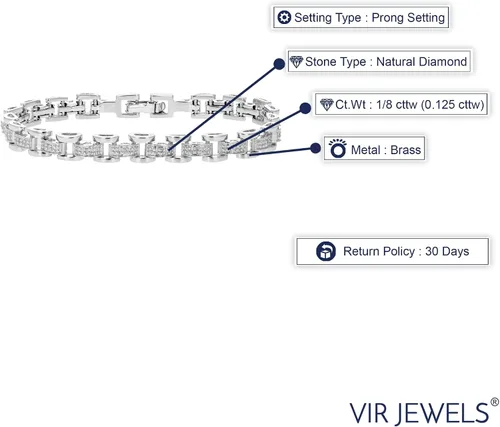 Vista 5 de Vir Jewels Pulsera clásica de diamantes de 18 cttw en latón con baño de rodio 7 pulgadas, Metal, Tela vaquera