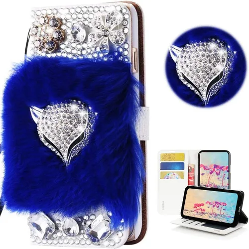 Vista 22 de Bling - Funda tipo cartera para teléfono compatible con Samsung Galaxy Z Fold 3 5G, elegante, diseño de zorro de lujo hecho a mano en 3D, funda