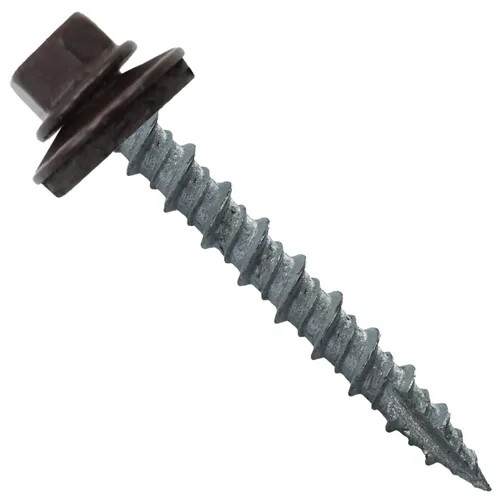 Vista 7 de 10 tornillos para techos de metal gris ABC de 1-1/2 pulgadas, cabezal de arandela hexagonal, arranque automático/roscado, arandela EPDM. 1 bolsa