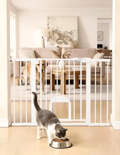 Vista 19 de Babelio - Puerta para bebé mejorada con puerta ajustable para gatos, CatPrivilege, puerta duradera para perros de 29-43 pulgadas con cierre Negro