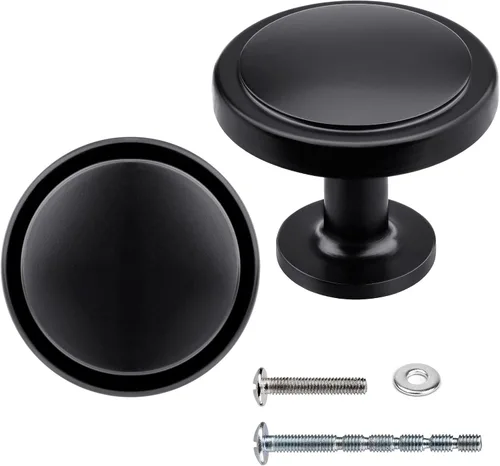 Vista 10 de WEAVERBIRD Paquete de 2 pomos redondos negros para gabinete, pomos modernos de aleación de zinc de 1-1/4 pulgadas para armarios de cocina, puertas