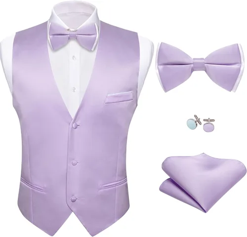 Vista 8 de Barry.Wang Chaleco de traje para hombre, conjunto de corbatín, chaleco A-02-rosa claro
