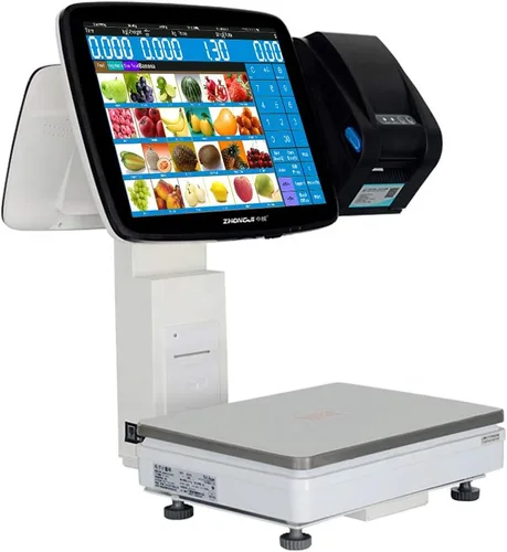 Vista 2 de Caja registradora de puntos de venta al por menor con pantalla táctil dual con pesaje y código de barras SET01