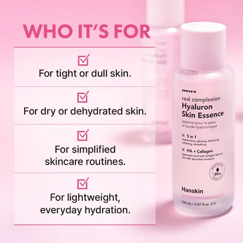 Vista 7 de Hanskin Hyaluron Skin Essence Toner – Tónico hidratante coreano para piel de cristal, ácido hialurónico y colágeno, astringente hidratante ligero
