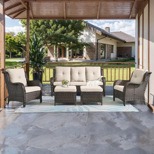Vista 53 de HUMMUH Juego de 2 sillas de mimbre para patio, sillas de comedor de ratán de polietileno para exteriores, con cojines de asiento de 4 pulgadas