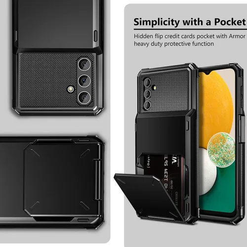 Vista 6 de Vofolen - Funda tipo cartera para Samsung Galaxy A13 con 4 tarjetas, color negro ID Slot, Scratch Resistant, Dual Layer Hybrid Protective Rugged