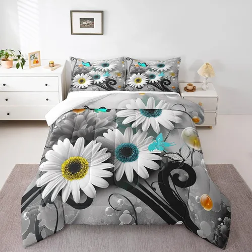 Vista 44 de Juego de ropa de cama rústica de granja color verde azulado con puerta de granero de madera, edredón de plumas tamaño Queen, decoración occidental