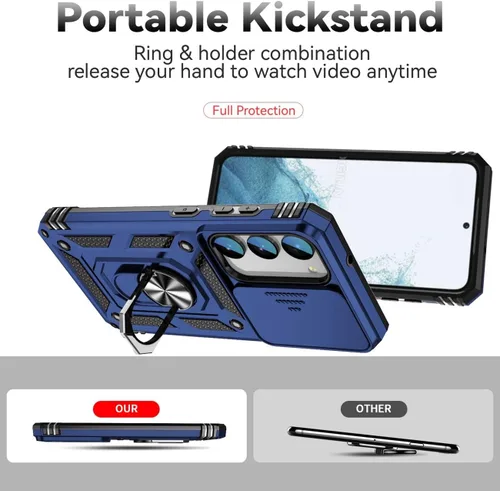 Vista 4 de Funda para Galaxy S23, Samsung S23 S911U con protector de pantalla de vidrio templado y cubierta para cámara deslizante, anillo magnético soporte