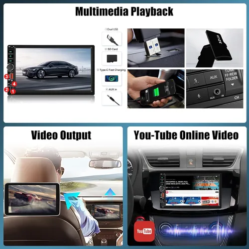 Vista 6 de Radio inalámbrica Carplay Android Auto de doble DIN, pantalla táctil HD de 7 pulgadas, estéreo para automóvil con Mirror Link, Bluetooth, cámara