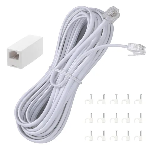 Vista 10 de Cable de extensión de teléfono, cable de línea de teléfono (15 pies - Negro) con conector RJ11 estándar