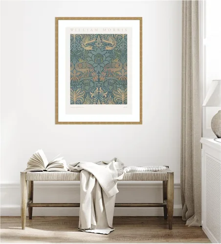 Vista 3 de Kate and Laurel Framed Wall Art Print 'Poster William Morris Peacock and Dragon 1878' by The Art Institute of Chicago, 34 x 42, Mila Dark Gold