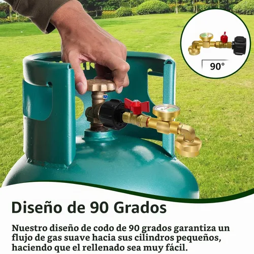Vista 2 de Adaptador de recarga de propano para tanques de 1 lb, adaptador de propano de 20 lb a 1 lb con válvula de medición, adaptador de codo de recarga