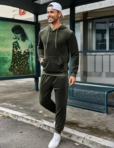 Vista 4 de COOFANDY Conjunto deportivo de 2 piezas para hombre, sudadera de manga larga con capucha, traje deportivo para deportes, casual, fitness, trotar