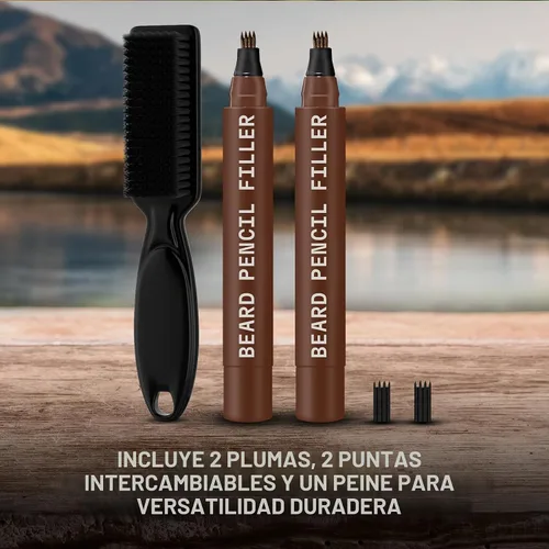 Vista 6 de Striking Viking Lápiz de barba y cepillo de cerdas para hombre, color Marrón oscuro