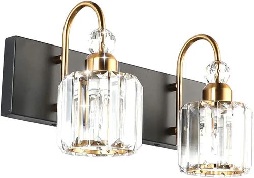 Vista 46 de Ralbay Modernas luces LED de cristal para tocador de baño, 3 luces de acero inoxidable, luces de tocador de cristal sobre el espejo, accesorios