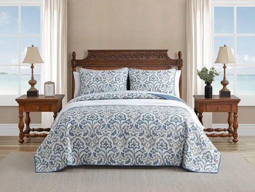 Vista 8 de Tommy Bahama - Juego de edredón de tamaño queen, ropa de cama reversible de algodón con funda de almohada a juego, juego de ropa de cama súper suave