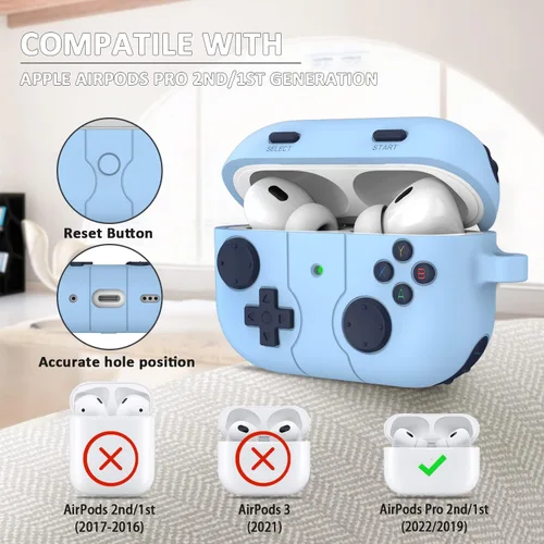 Vista 3 de RFUNGUANGO Funda para AirPods Pro 2 con llavero y kit de limpieza, diseño de jugador de juego, compatible con Apple AirPods Pro de 2ª/1ª
