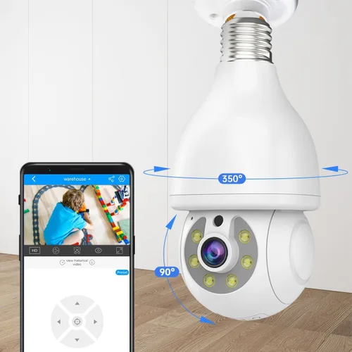 Vista 7 de EVERSECU HD 2K 3.0MP Cámara de seguridad de bombilla inalámbrica con conector de luz E27, seguimiento automático PTZ, audio de dos vías, visión