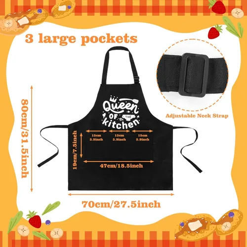 Vista 2 de Paquete de 3 divertidos delantales de cocina para mujeres y hombres, delantales de cocina negros a prueba de aceite con bolsillos ajustables, regalo