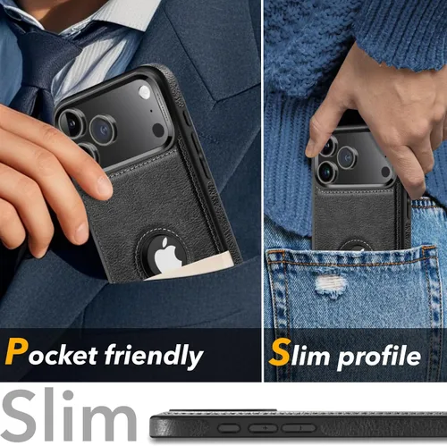 Vista 7 de Funda de cuero para iPhone 18 Pro de 6.3 pulgadas, compatible con Negro