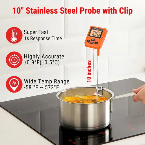Vista 3 de ThermoPro TP511 - Termómetro digital de dulces con clip para olla, termómetro programable de lectura instantánea para carne de alimentos con sonda