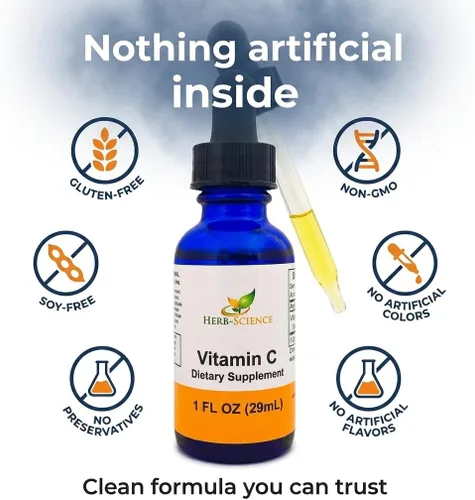 Vista 3 de Vitamina C líquida: ácido ascórbico prensado en frío, de alta absorción, vegano, sin alcohol, gotas de vitamina C sublinguales, sin sabores