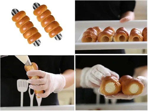 Vista 4 de Joyeee Juego de 16 moldes de tubos de cannoli, con tubos antiadherentes de 4.7 pulgadas, grande, bolsa de tuberías reutilizables, cepillo y puntas