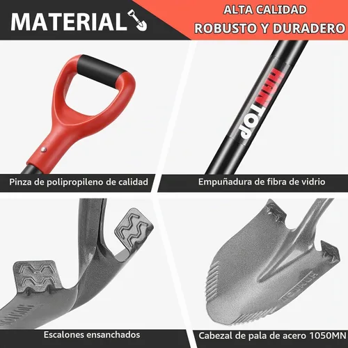 Vista 4 de Pala de jardín redonda con hoja de diente de sierra afilada para excavar Sharp Sawtooth Blade,Sturdy Fiberglass Handle,Comfortable Grip,For