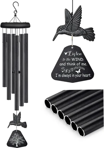 Vista 10 de Campanillas de viento de condolencias con hilandero de viento de colibrí, campanillas de viento conmemorativas para la pérdida de un ser querido