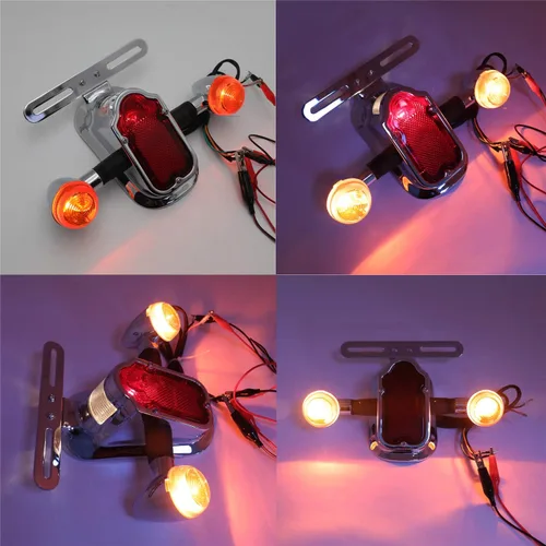 Vista 6 de Motocicleta cromo ámbar metal sepulcral freno cola W/señal de luz compatible con bicicleta de motocicleta gemela grande [P/N: XH3118B-A-01-CD+AMBER]