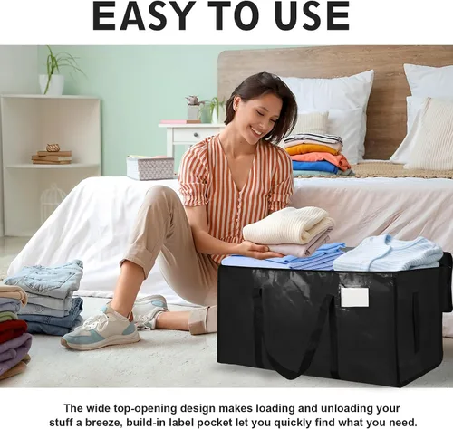 Vista 6 de Paquete de 4 bolsas de mudanza extra grandes y resistentes, bolsas de almacenamiento impermeables con asas y cremalleras, plegables para dormitorio