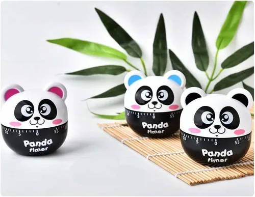 Vista 5 de Temporizador de maquinaria de panda de dibujos animados de tamaño mini 60 minutos Temporizadores de cocina mecánica Reloj contadores de alarma Negro